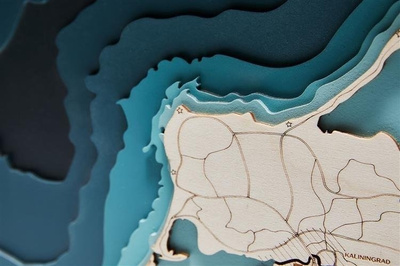 Drewniana mapa Zatoka Gdańska w ramie - mała