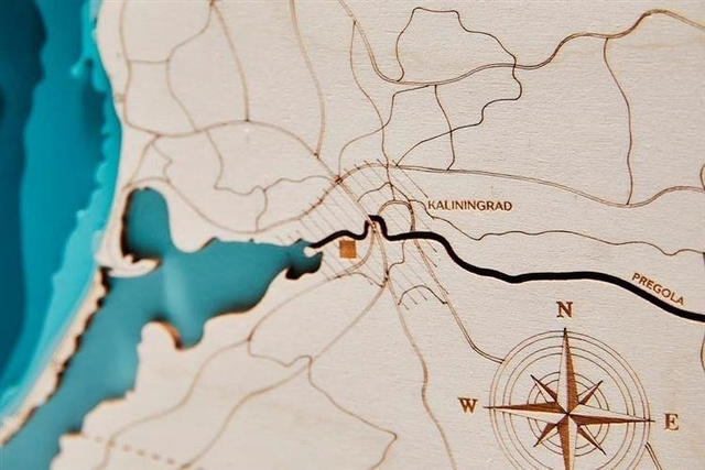 Drewniana mapa Zatoka Gdańska w ramie - mała