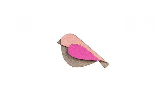 Drewniana broszka Pink Bird