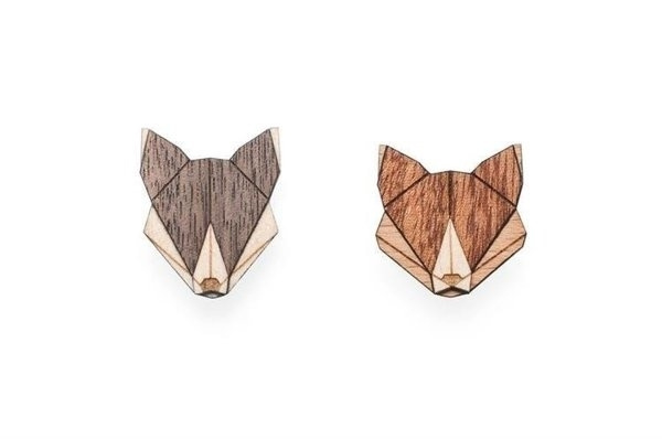 Drewniane Broszki Wolf & Fox