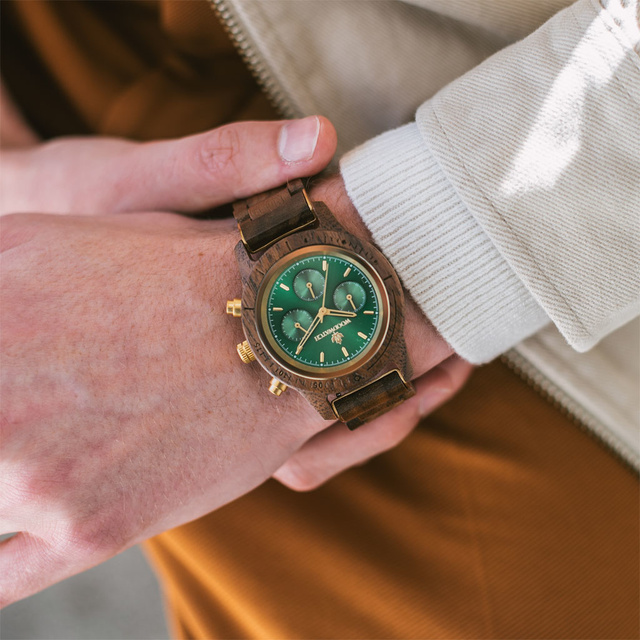 Drewniany zegarek WoodWatch Emerald Gold