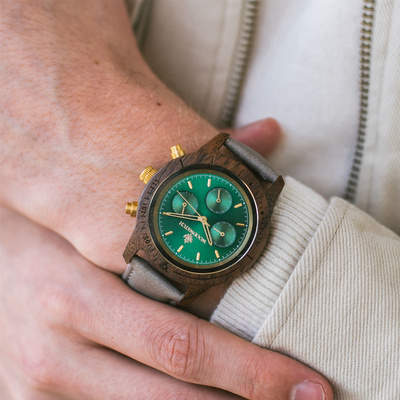 Drewniany zegarek WoodWatch Emerald Gold Grey