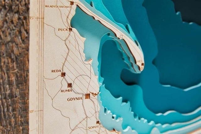 Drewniana mapa Zatoka Gdańska w ramie - mała
