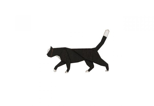 Drewniana broszka Walking Cat