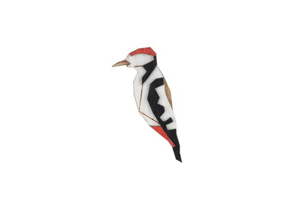 Drewniana broszka Woodpecker